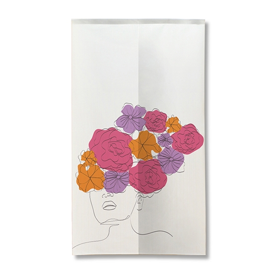 のれん 半間 暖簾 ピエゾ 花と女性 ラインアート カラフル TNR-0369