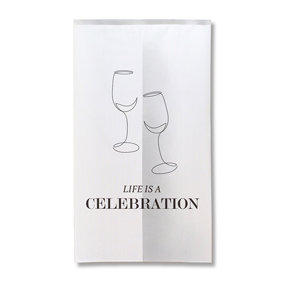 のれん 半間 暖簾 ピエゾ LIFE IS A CELEBRATION ワイングラス ラインアート TNR-0376
