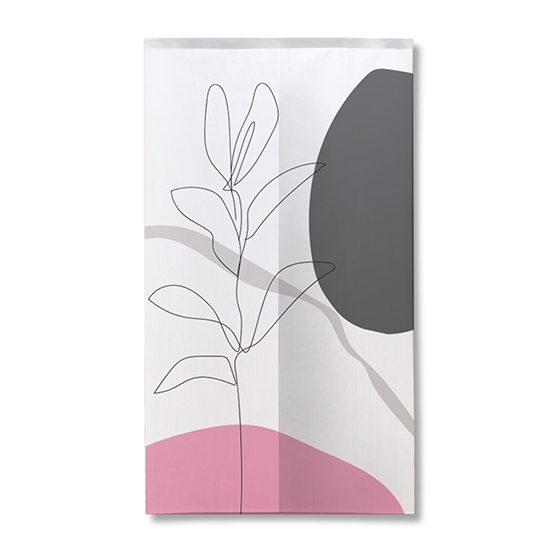のれん 半間 暖簾 ピエゾ 植物 ペイントアート ピンク×グレー TNR-0439