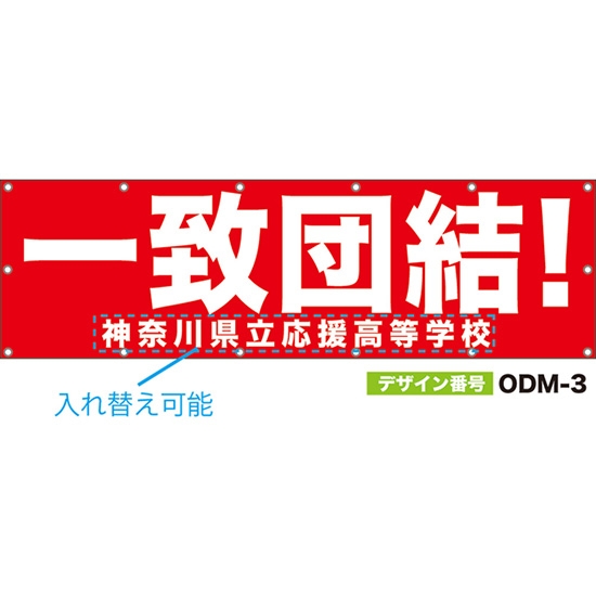 【別注】名入れ応援幕（横型） 一致団結！ （赤） ODM-0003【受注生産】
