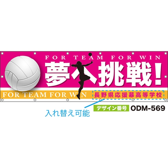 【別注】名入れ応援幕（横型） 夢へ挑戦！ FOR TEAM FOR WIN （ピンク） ODM-0569【受注生産】