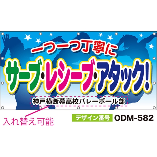 【別注】名入れ応援幕（四角型） サーブ・レシーブ・アタック！一つ一つ丁寧に （水色） ODM-0582【受注生産】
