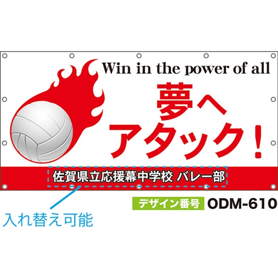 【別注】名入れ応援幕（四角型） 夢へアタック！Win in the power of all （白） ODM-0610【受注生産】