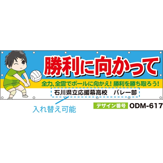 【別注】名入れ応援幕（横型） 勝利に向かって 全力、全霊でボールに向かえ！勝利を勝ち取ろう！ （水色） ODM-0617【受注生産】