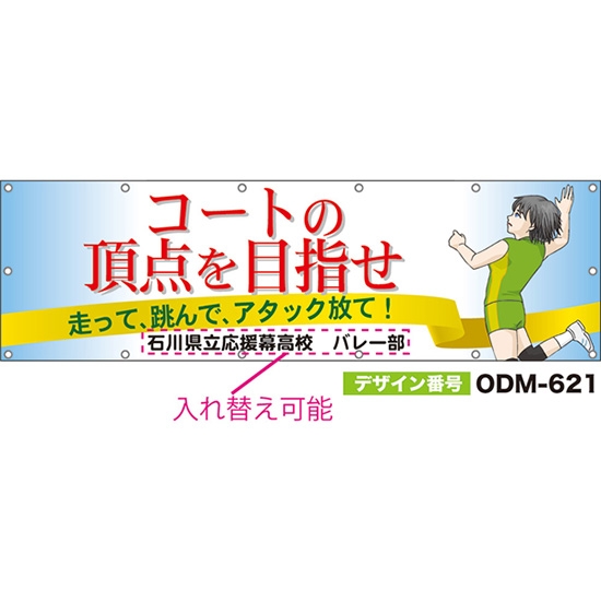 【別注】名入れ応援幕（横型） コートの頂点を目指せ 走って、跳んで、アタック放て！ （白） ODM-0621【受注生産】