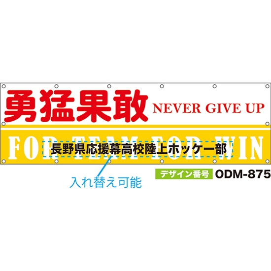 【別注】名入れ応援幕（横型） 勇猛果敢 NEVER GIVE UP FOR TEAM FOR WIN （白） ODM-0875【受注生産】