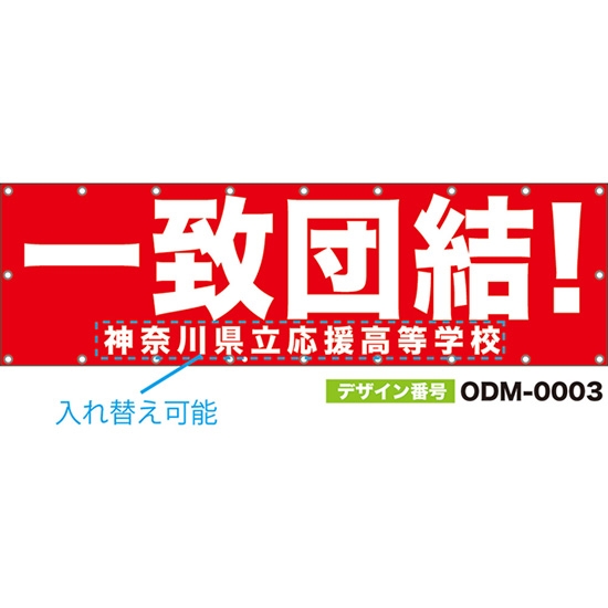 【別注】名入れ応援幕(横型) 一致団結! (赤) ODM-0003【受注生産】