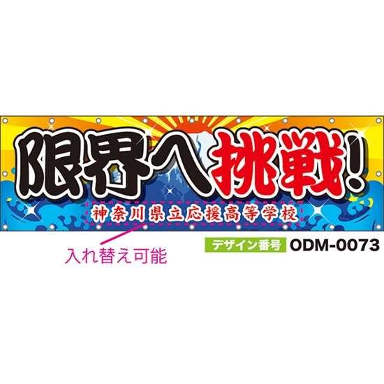 【別注】名入れ応援幕（横型） 限界へ挑戦！ （黄・青） ODM-0073【受注生産】