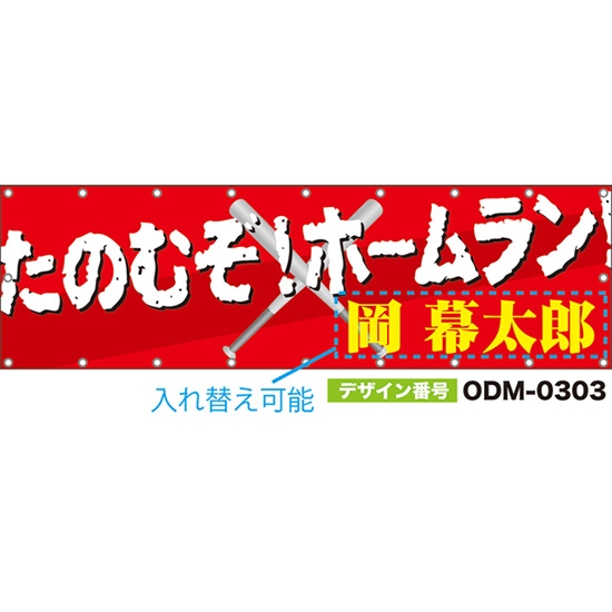 【別注】名入れ応援幕(横型) たのむぞ!ホームラン! (赤) ODM-0303【受注生産】