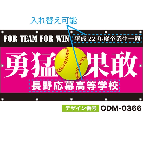 【別注】名入れ応援幕(四角型) 勇猛果敢 FOR TEAM FOR WIN (ピンク) ODM-0366【受注生産】