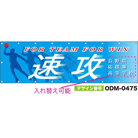 【別注】名入れ応援幕（横型） 速攻 FOR TEAM FOR WIN （水色） ODM-0475【受注生産】