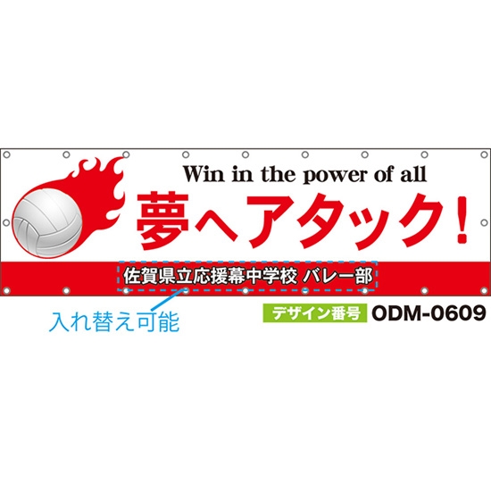 【別注】名入れ応援幕(横型) 夢へアタック!Win in the power of all (白) ODM-0609【受注生産】