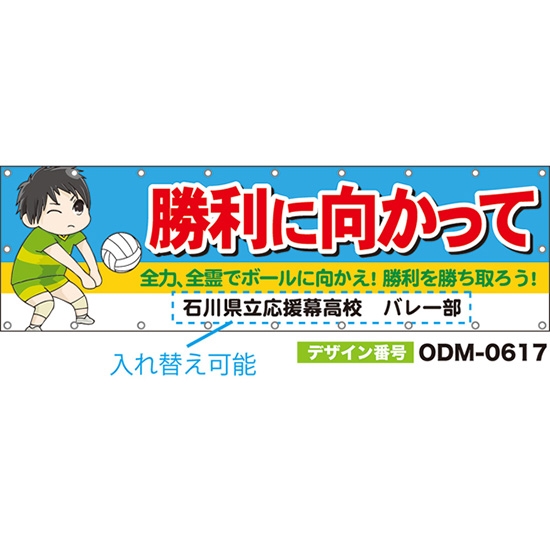 【別注】名入れ応援幕(横型) 勝利に向かって 全力、全霊でボールに向かえ!勝利を勝ち取ろう! (水色) ODM-0617【受注生産】