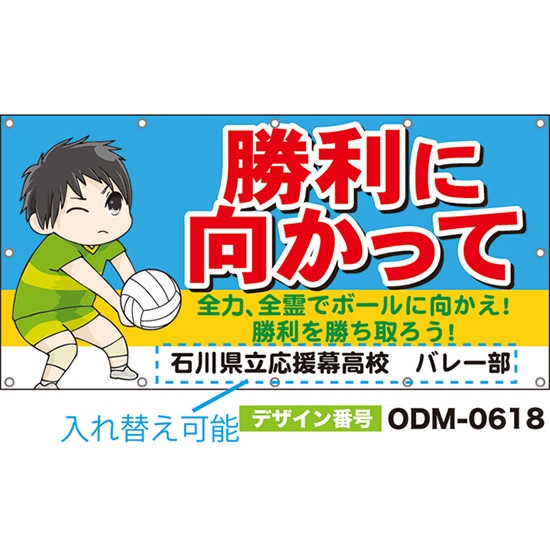 【別注】名入れ応援幕(四角型) 勝利に向かって 全力、全霊でボールに向かえ!勝利を勝ち取ろう! (水色) ODM-0618【受注生産】