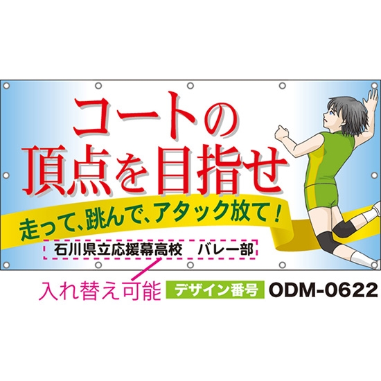 【別注】名入れ応援幕(四角型) コートの頂点を目指せ 走って、跳んで、アタック放て! (白) ODM-0622【受注生産】