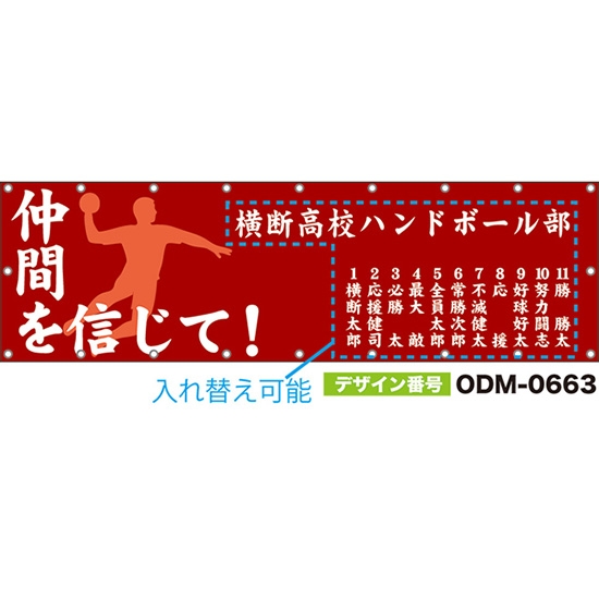 【別注】名入れ応援幕（横型） 仲間を信じて！ （赤） ODM-0663【受注生産】