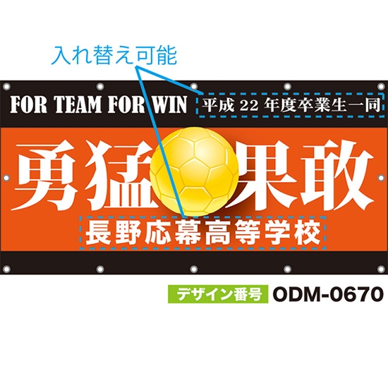 【別注】名入れ応援幕(四角型) 勇猛果敢 FOR TEAM FOR WIN (橙) ODM-0670【受注生産】