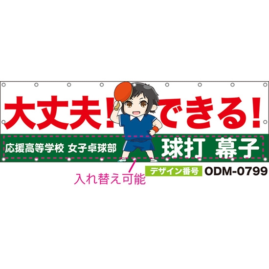 【別注】名入れ応援幕（横型） 大丈夫！できる！ （白） ODM-0799【受注生産】