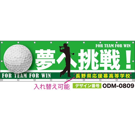 【別注】名入れ応援幕（横型） 夢へ挑戦！ FOR TEAM FOR WIN （緑） ODM-0809【受注生産】