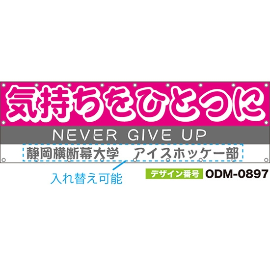 【別注】名入れ応援幕（横型） 気持ちをひとつに NEVER GIVE UP （ピンク） ODM-0897【受注生産】