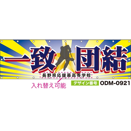 【別注】名入れ応援幕（横型） 一致団結 （青・黄） ODM-0921【受注生産】