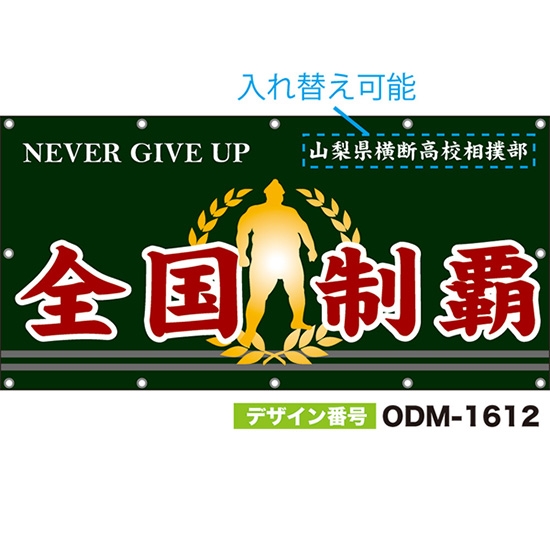 【別注】名入れ応援幕(四角型) 全国制覇 NEVER GIVE UP (緑) ODM-1612【受注生産】