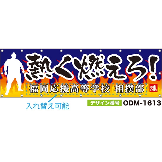 【別注】名入れ応援幕(横型) 熱く燃えろ! (青) ODM-1613【受注生産】