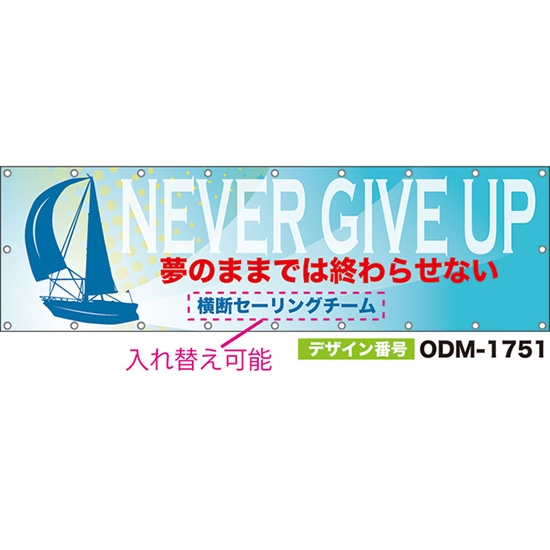 【別注】名入れ応援幕(横型) NEVER GIVE UP 夢のままでは終わらせない (水色) ODM-1751【受注生産】