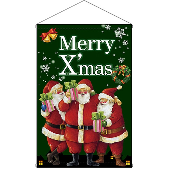 タペストリー Xmas クリスマス プレゼント サンタ グリーン スエード (W515×H778mm) No.24237