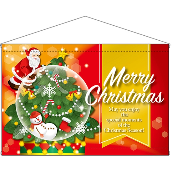 タペストリー MerryChristmas メリークリスマス スノードーム (W900×H600mm) No.25842