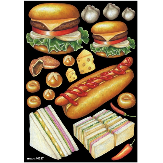 デコレーションシール (A4サイズ) ハンバーガー ホットドッグチョーク No.40237