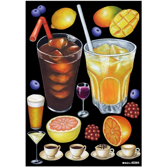 デコレーションシール (A4サイズ) アイスコーヒーオレンジジュースチョーク No.40264