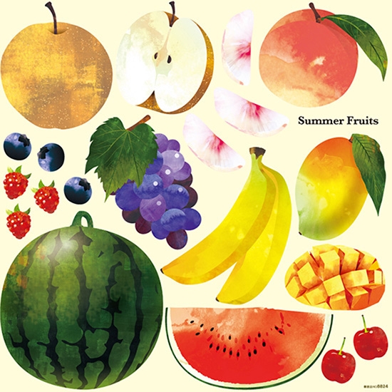 デコレーションシール (W285×H285mm) Summer Fruits 夏 フルーツ No.6824