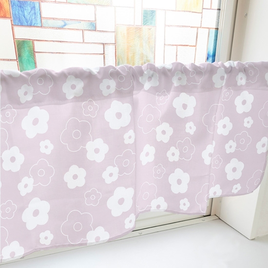 カフェカーテン ベタと線の花 紫 (幅800×高さ450mm) No.40420