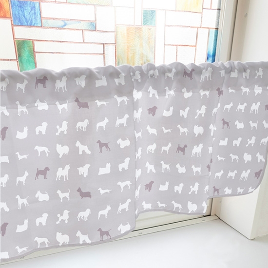 カフェカーテン 犬シルエット 紫 (幅800×高さ450mm) No.40482
