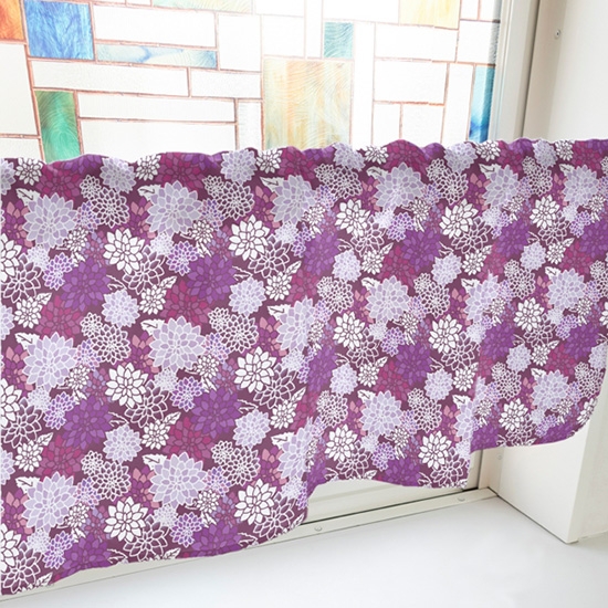 カフェカーテン ダリヤ 紫 (幅800×高さ450mm) No.41260