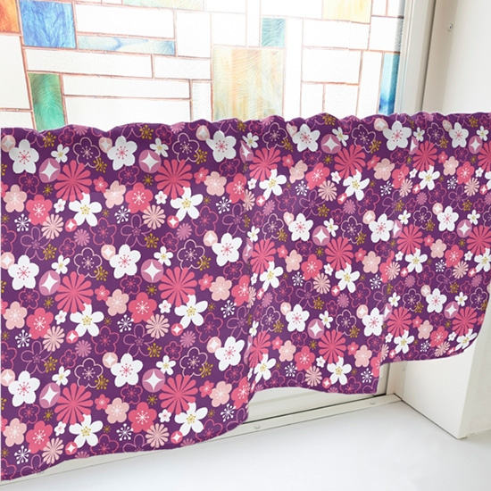 カフェカーテン 花 紫 (幅800×高さ450mm) No.41332
