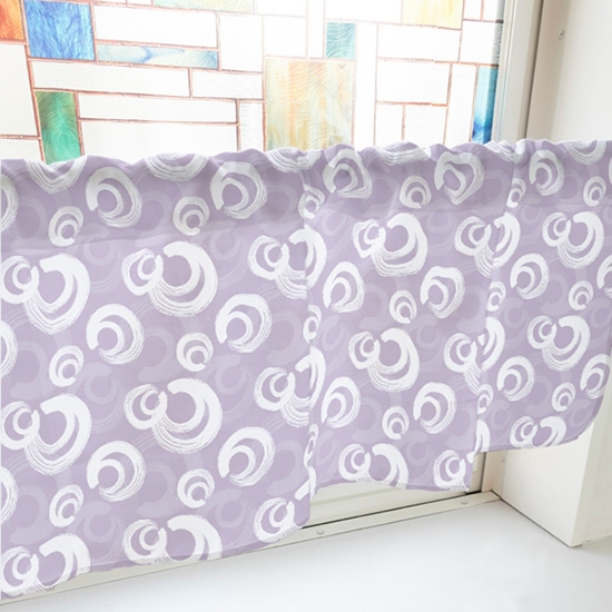 カフェカーテン 筆丸 紫 (幅800×高さ450mm) No.41356